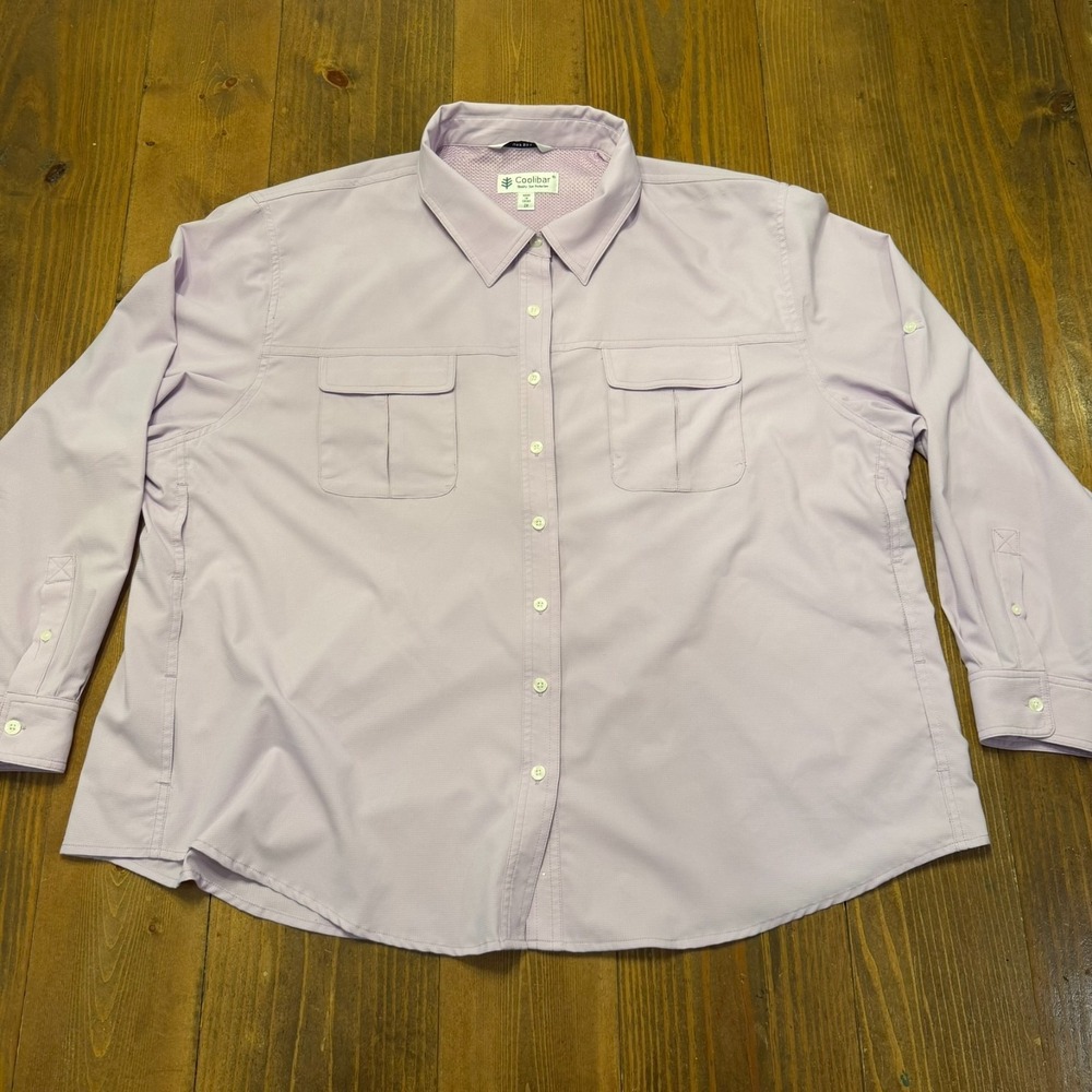 Coolibar Women Sun Shirt 2XL UPF50 Purple Long Sleeve Button Vented Fishing